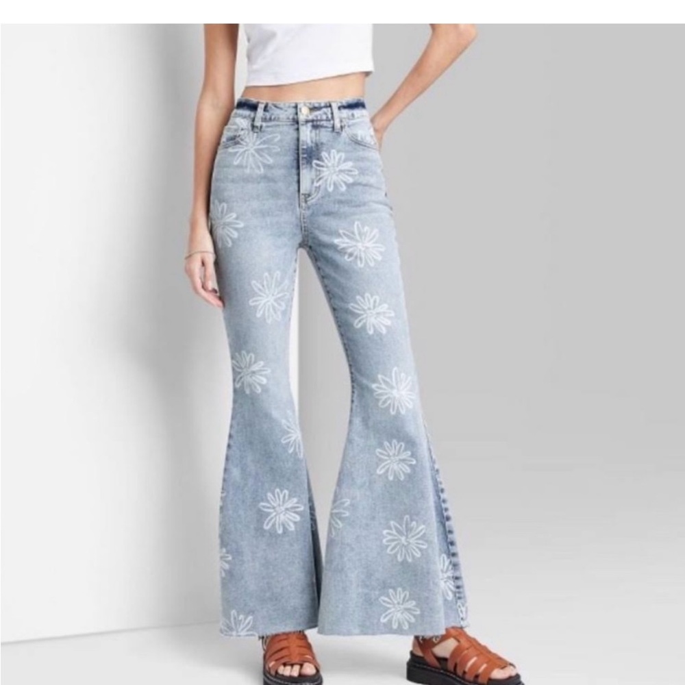Wild Fable Light Blue Floral Flare Jeans